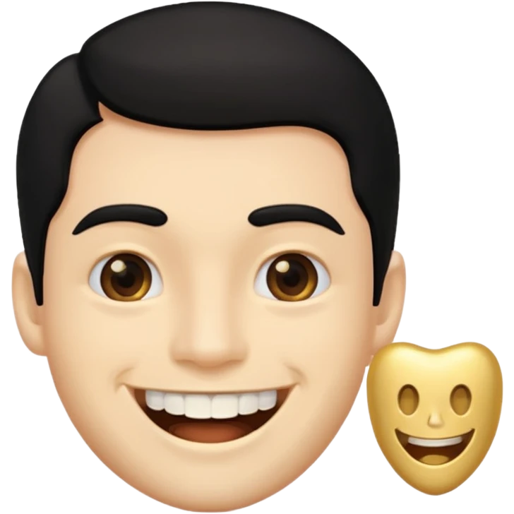 Isso agora faca esse emoji masculino com um cabelo preto baixo e um sorriso com um dente de ouro emoji