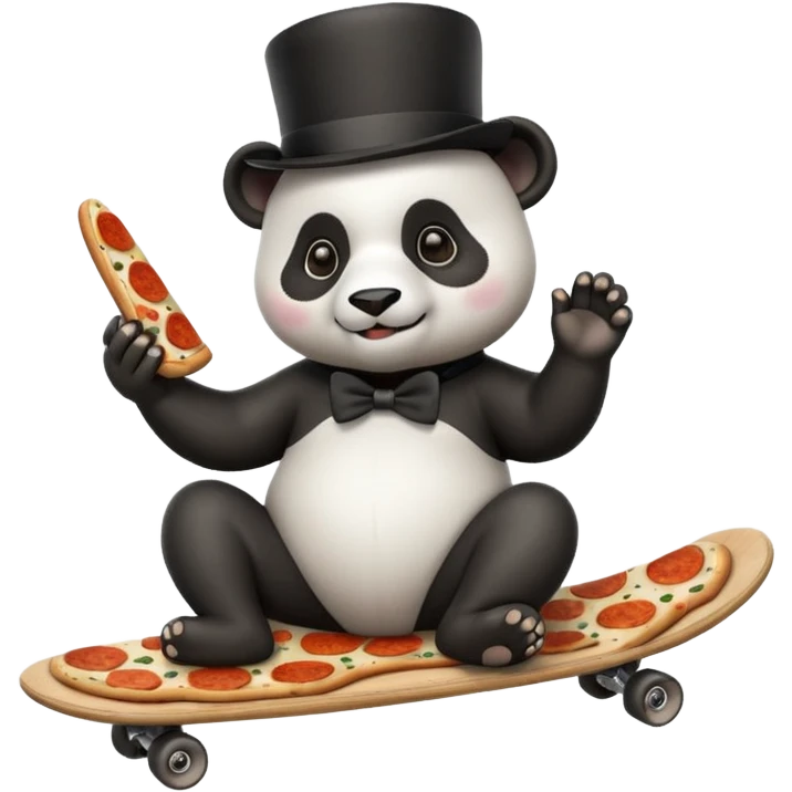 Panda wearing a top hat eating pizza on a skateboard emoji