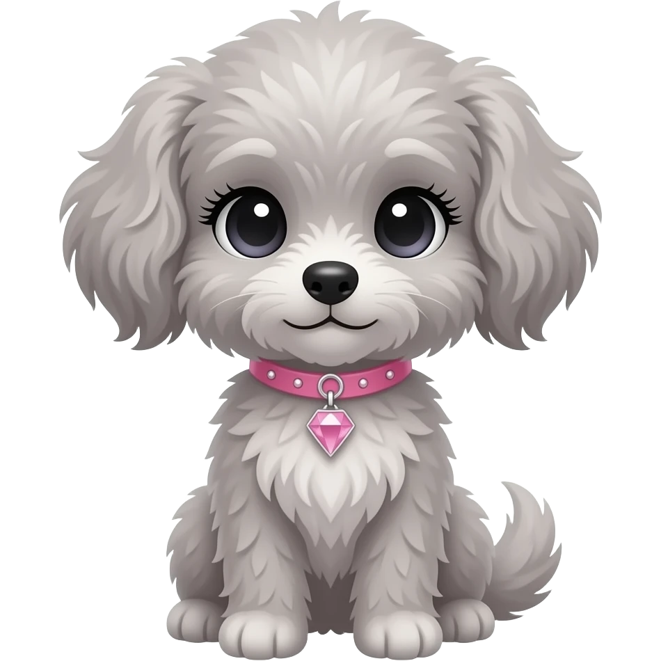 pretty grey gray fluffy girl puppy, long eye lashes, pink diamond collar emoji