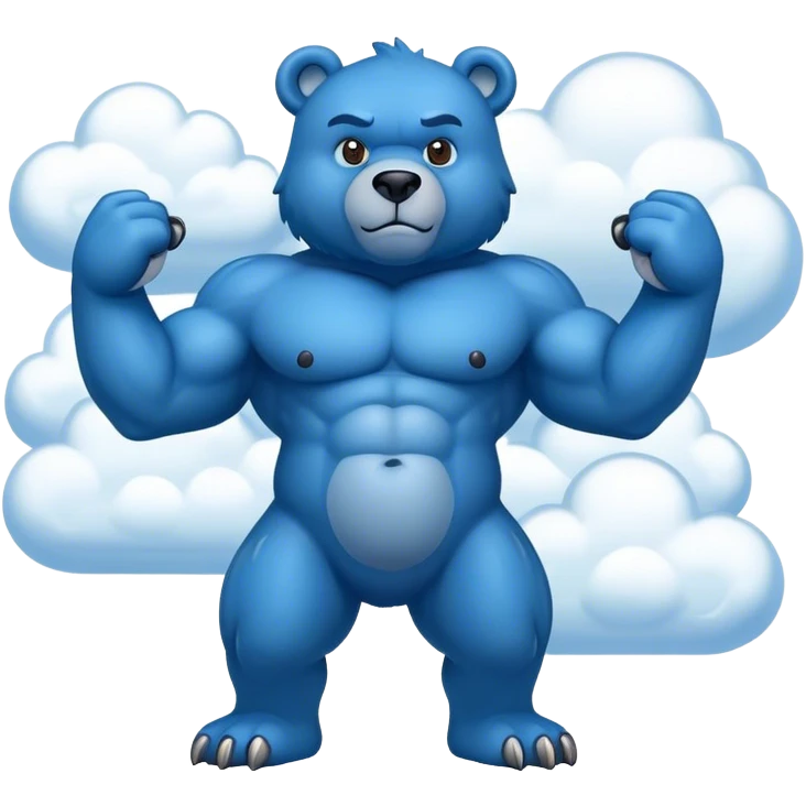 Blue bear with muscles with clouds emoji