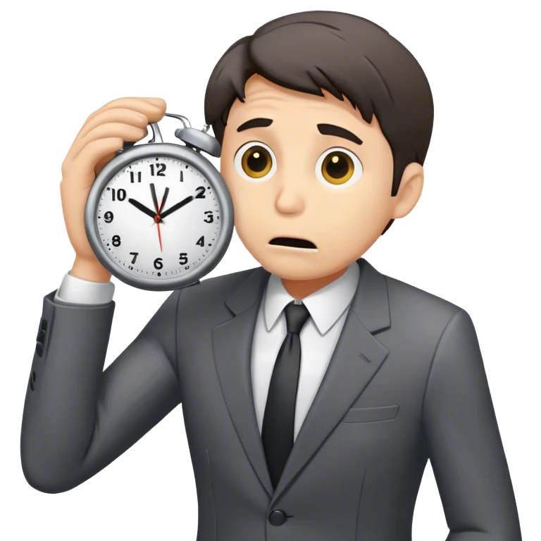 stressed business man holding a clock emoji