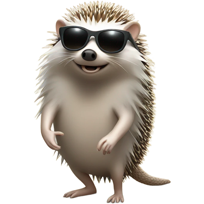 A hedgehog wearing reflective sunglasses emoji