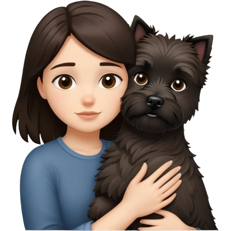 Brunette girl with black cairn terrier big hug emoji