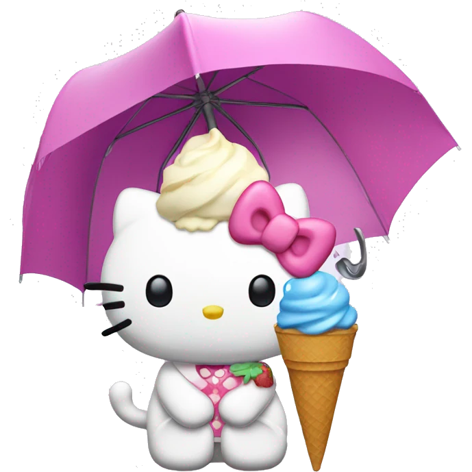 Hello Kitty with ice cream and rain emoji