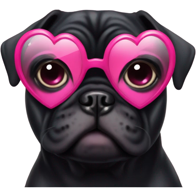 Black pug wearing heart shaped pink glasses  emoji