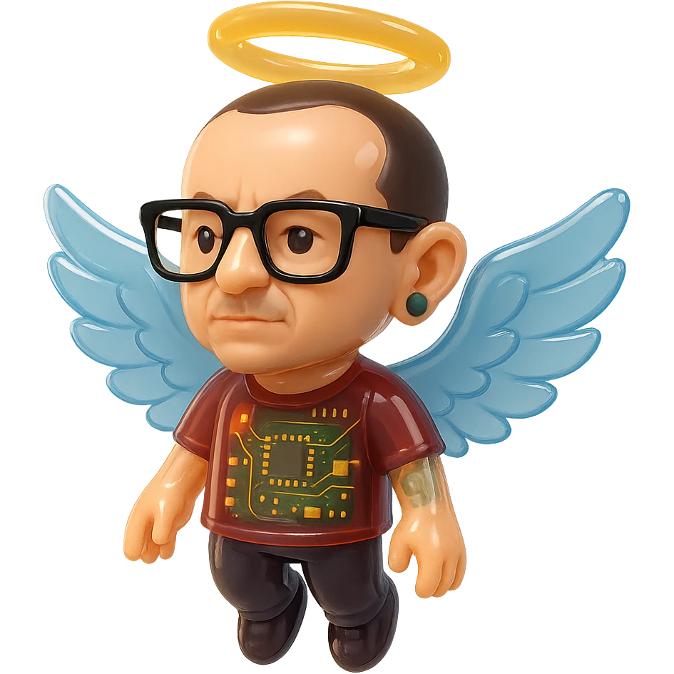 Chester Bennington from Linkin Park with a holy halo and angelic wings emoji
