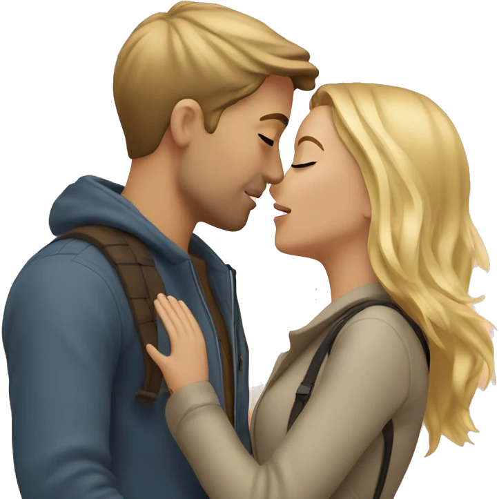 romantic outdoor couple kiss, she is blonde, he has Brown Hair  emoji
