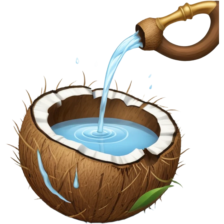 A coconut with water being poured over it. Simple line art, minimal composition showing the ritual offering. emoji