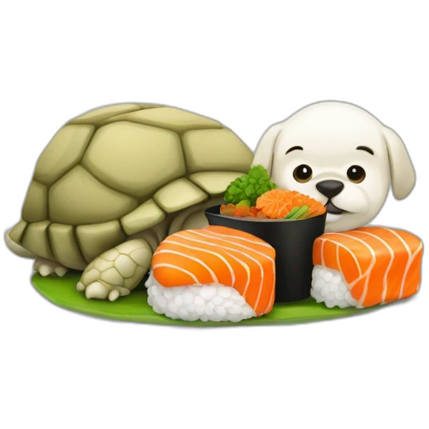 Une tortue avec un chien des sushi emoji