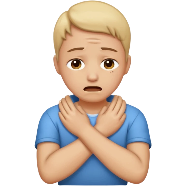 Person crying with crossed arms holding neck emoji