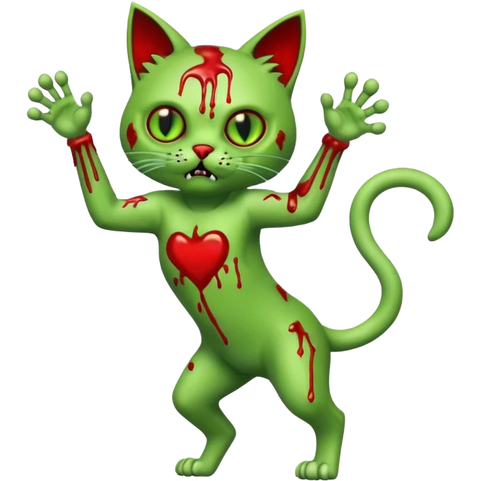 bloody green zombie cat full body with action pose emoji