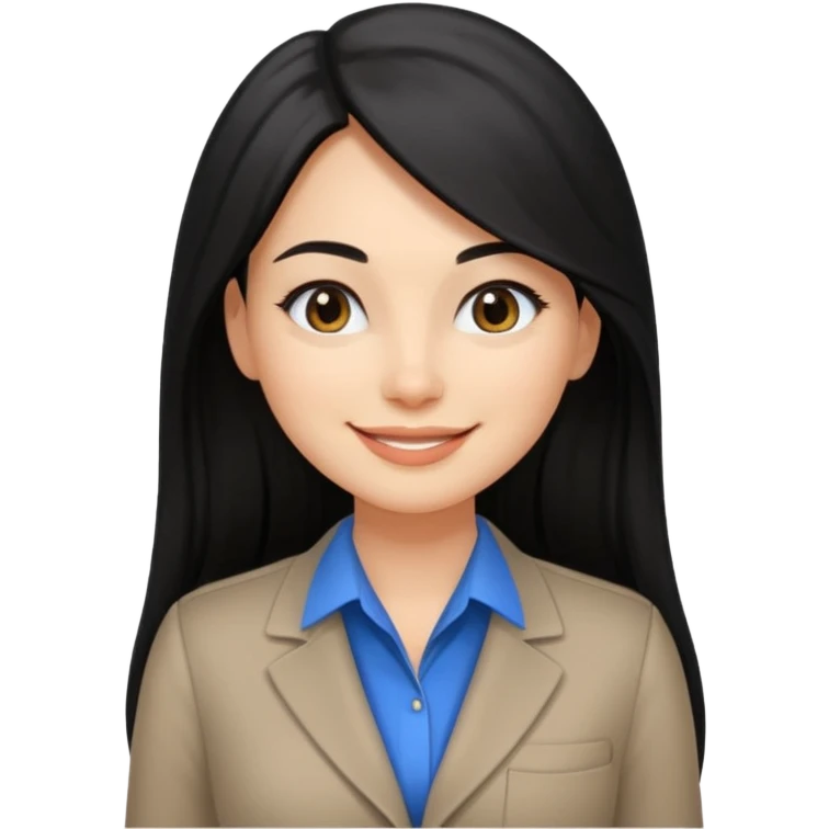 직업이 마케터인 왼쪽 눈 밑에 점이 있는 검정 긴 머리의 예쁜 여자 emoji
