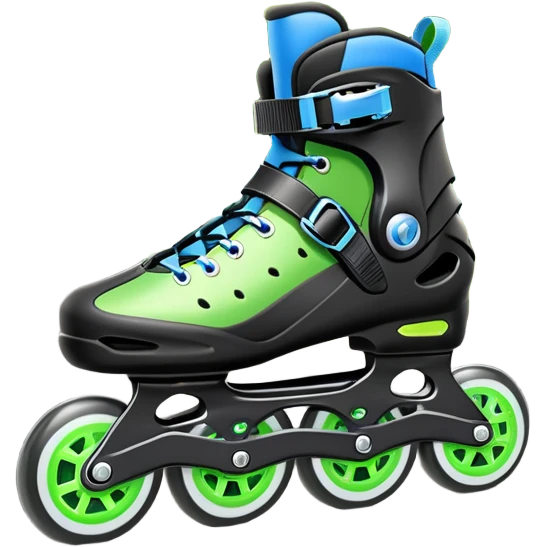 An icon showing a close-up of inline rollerblades resting on smooth asphalt in a park. The background features trees, grass, and a clear sky, with the vibrant green landscape creating a serene outdoor vibe. The skates' wheels are highlighted against the pavement. Transparent background  emoji