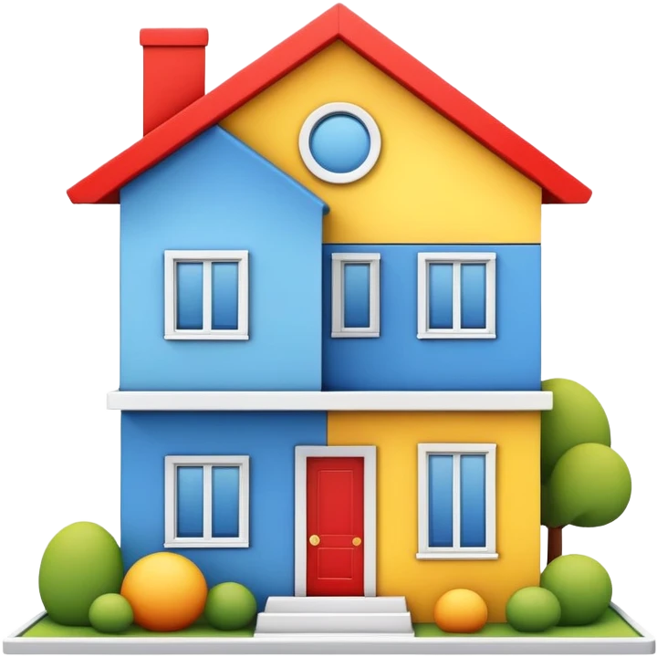home with colors blue, red and yellow emoji