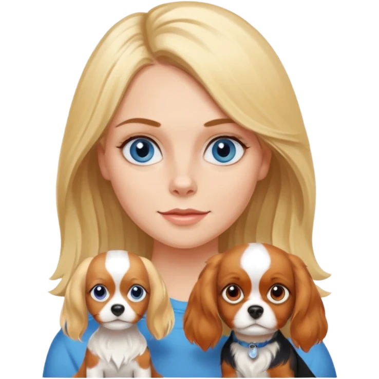 Blond Mom with little long blondie  hair blue eyed girl with tricolora cavalier charles spaniel  emoji