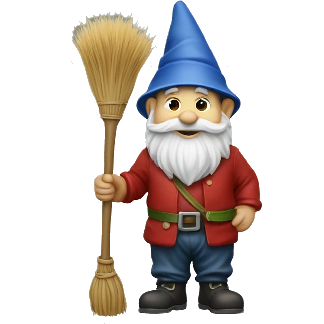 Garden gnome with a broom on top of his head  emoji
