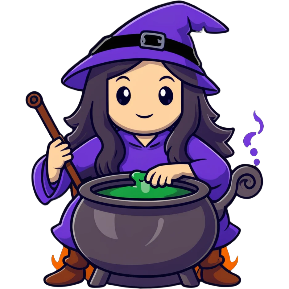 witch brewing potion in cauldron emoji