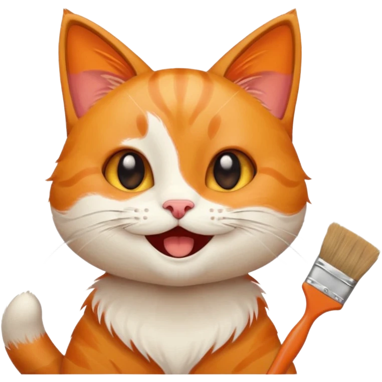 happy cat painting with a paintbrush, joyful face, emoji style emoji