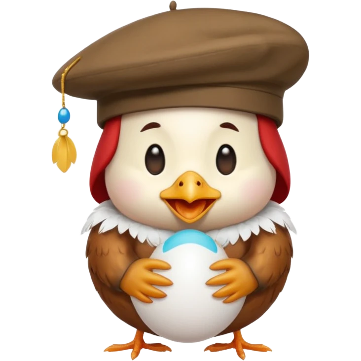 chicken with a beret and an egg, emoji style emoji