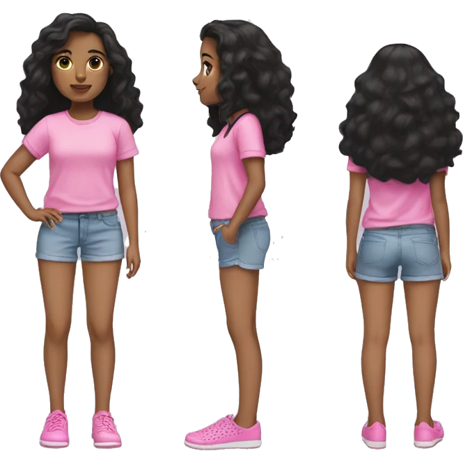 Girl with black hair in pink shorts pink shirt and pink crocs emoji