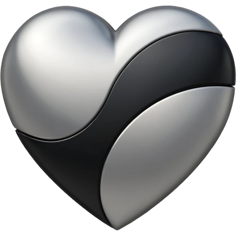 Minimalistic heart emoji, geometric metallic black and white, smooth curves, reflective edges, flat futuristic style
 emoji