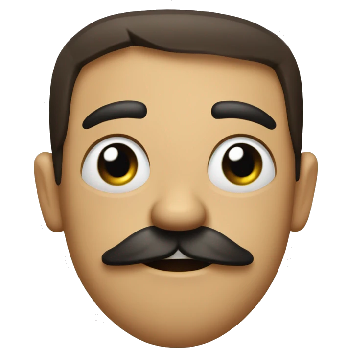 a square emoji with the right eye closed, both arms raised, triangle nose, frowning mouth, with 2 teeth, straight hair, with a mustache, the left eye an x, with a heart tattoo emoji