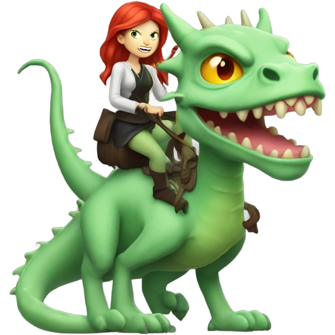[politically incorrect, shield(
	{ female, alien, witch, color: light green, hair:red, eyes:cat} ]
	on a 
	dragón  emoji
