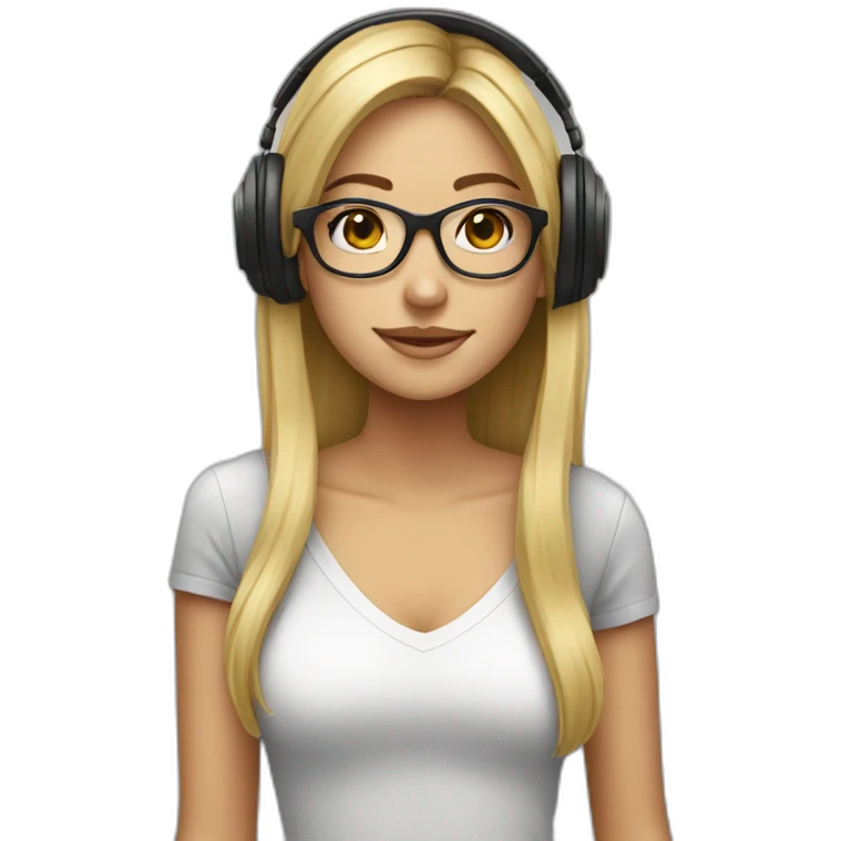 Blonde girl with straight hair and big glasses and headphones emoji