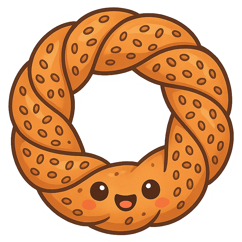 a simit, the Turkish sesame bagel, fun and appealing style, cute and colorful cartoonish illustration emoji