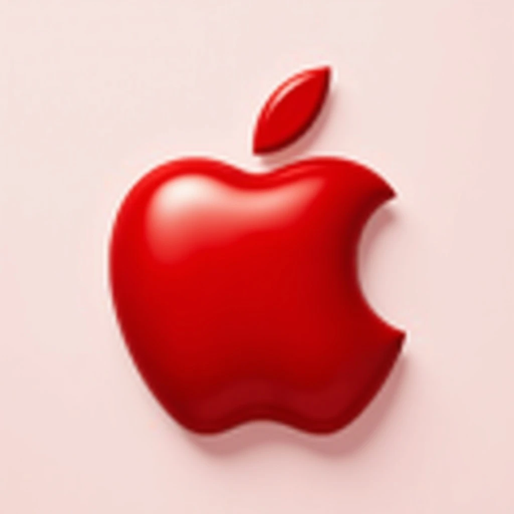 realistic shiny red apple icon in skeuomorphism style with subtle shadows and highlights emoji
