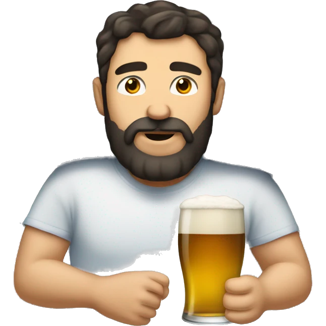 Dark hair middle age beard man drinking beer in bed emoji