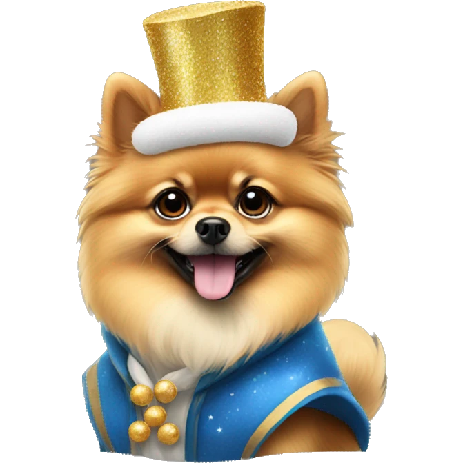 A Pomeranian in New Year's clothes emoji
