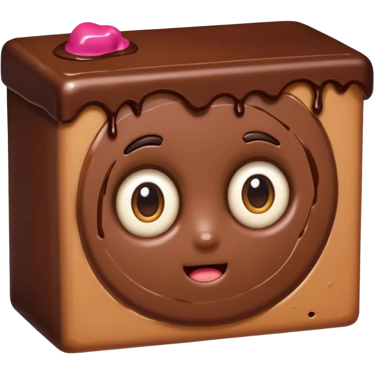 Cartoon chocolate mini pastry peeking from behind tiny wall, suspicious eyes, tiny chocolate smudges, chibi style, Twitch emoji style, transparent background, colorful
 emoji