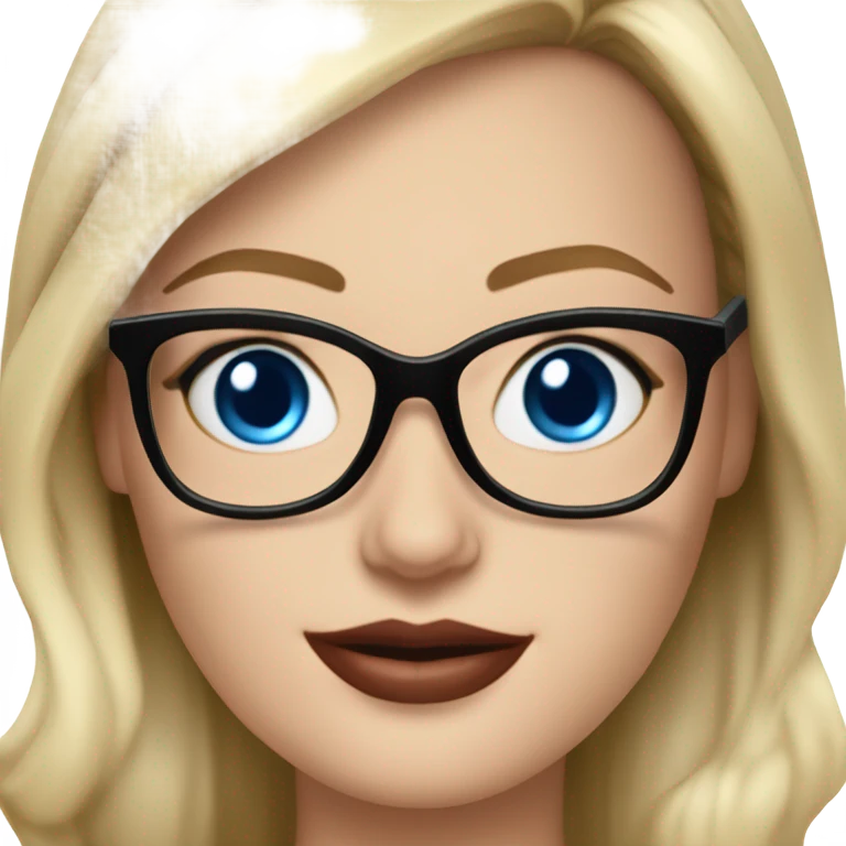 Real margot robbie secretary,  bright blue eyes, wearing black glasses  emoji