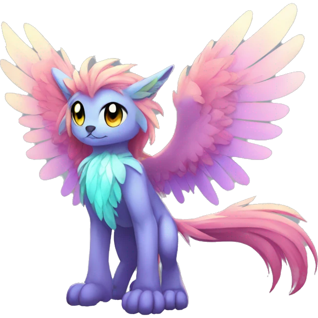 Anthro Sona Cool Cute Adorable Colorful Shy Winged Shiny Fakemon-Fantasy-Creature With Long Hair-Mane Full Body emoji