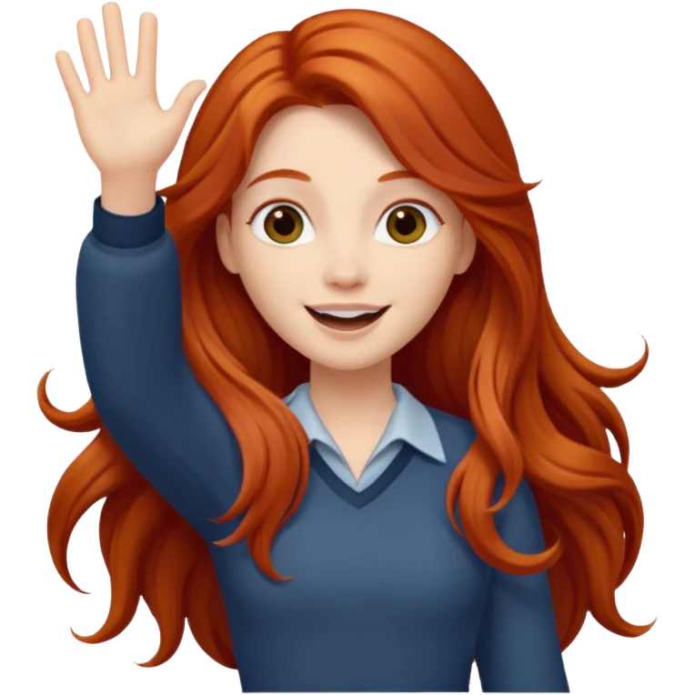 Excited long haired redhead waving emoji