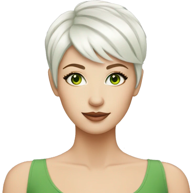 woman white pixie cut green eyes emoji