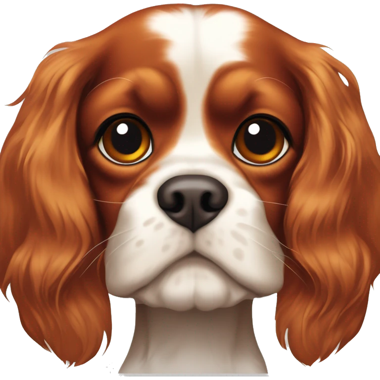 Cavalier King Charles spaniel, color blenheim, with a red spots on his head, small red mole on his face  emoji