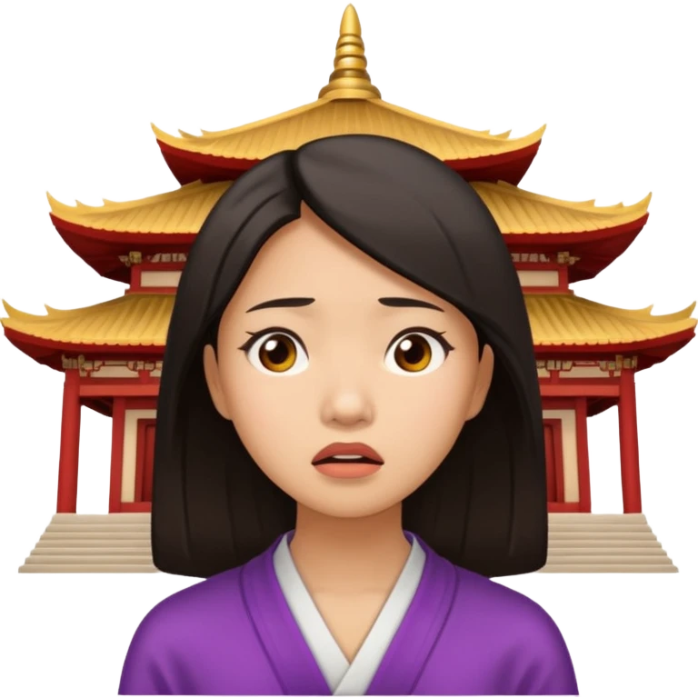 Asian woman agonizing over temple emoji