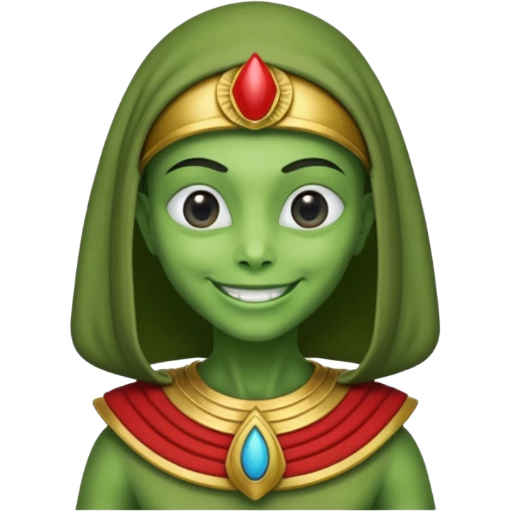 alien, wearing egypt cccp custome, half body emoji