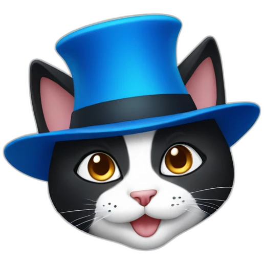 A black and white Cat with a smile and a blue hat emoji