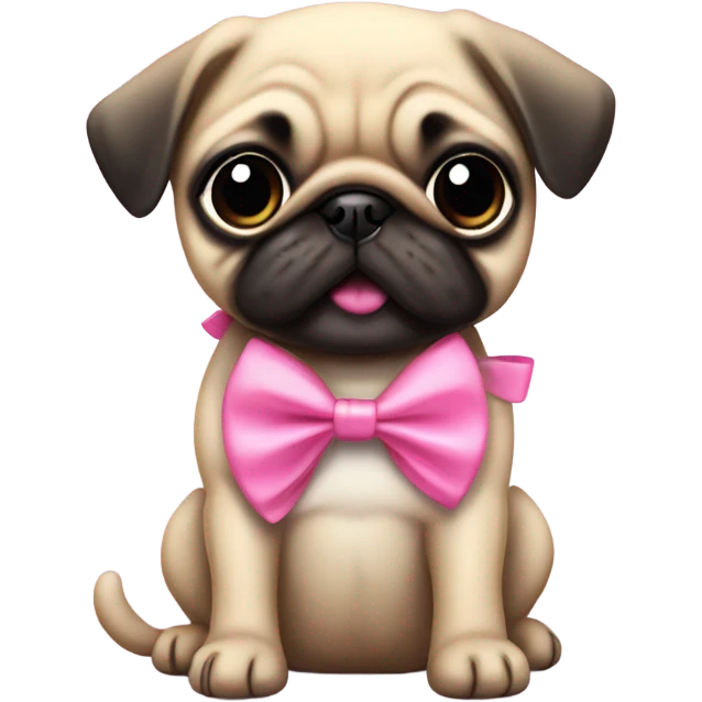 Dog puppy pug with cute pink Bow funny emoji