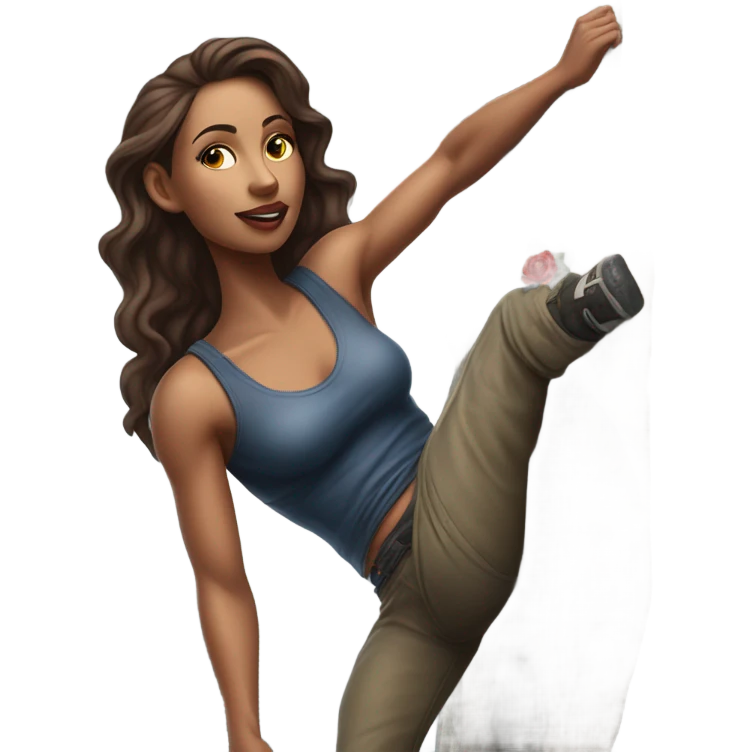 Hyper Realistic beautiful woman model with a small rose tattoo rock climbing  emoji