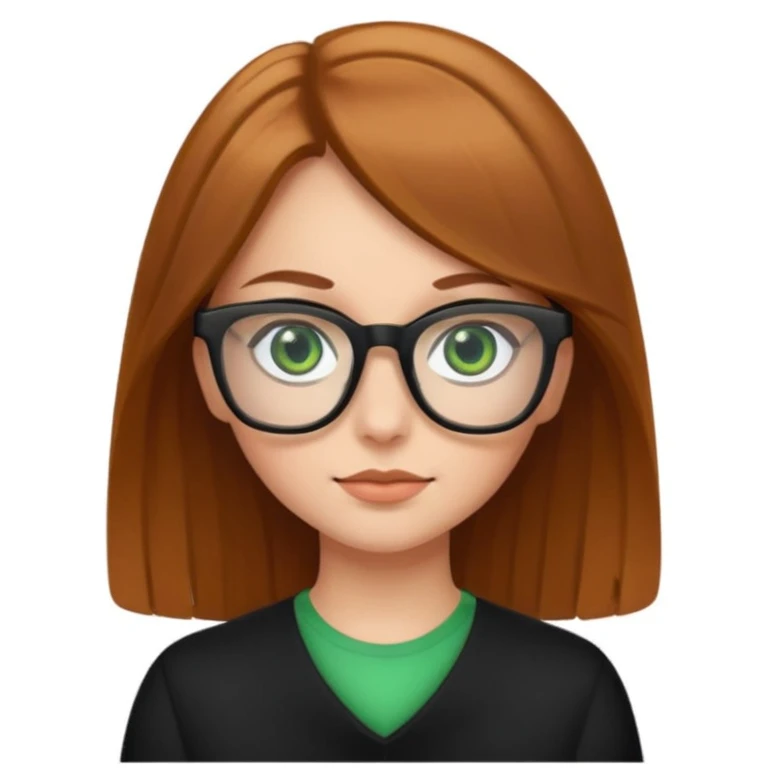 Caucasian girl with golden brown hair, green eyes, and black square glasses  emoji