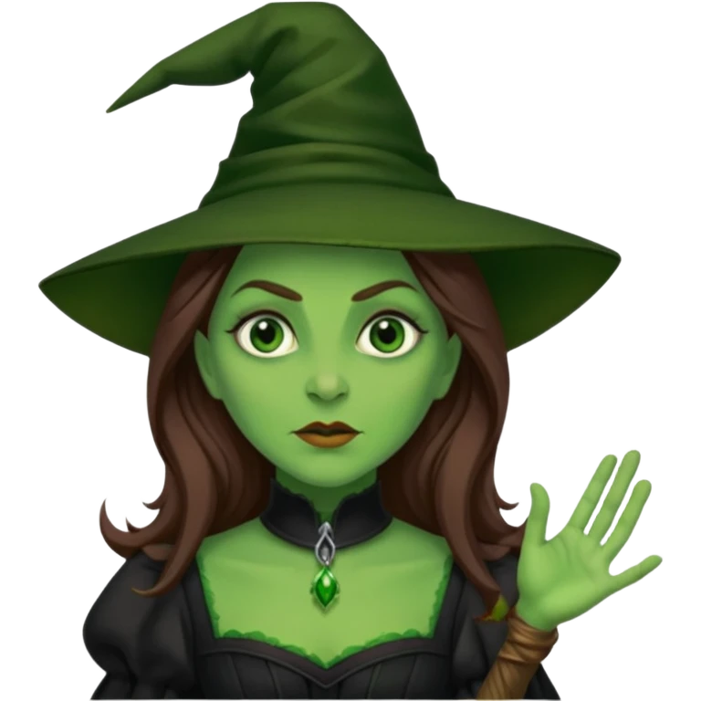 Wicked Witch of the West from The Wizard of Oz with green skin, long brown hair, black outfit emoji