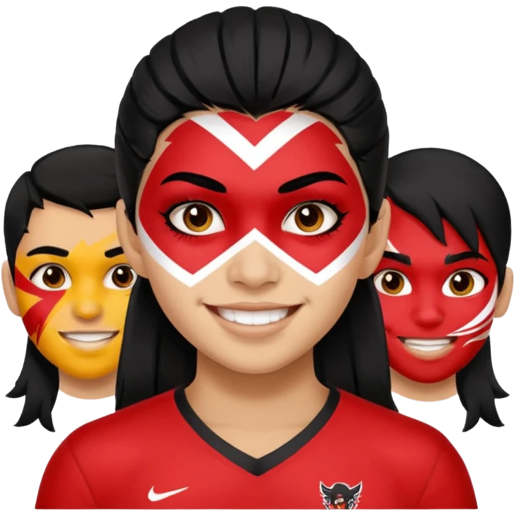 A black hair teen supporter with bold full-face paint, smiling with fierce team spirit. emoji