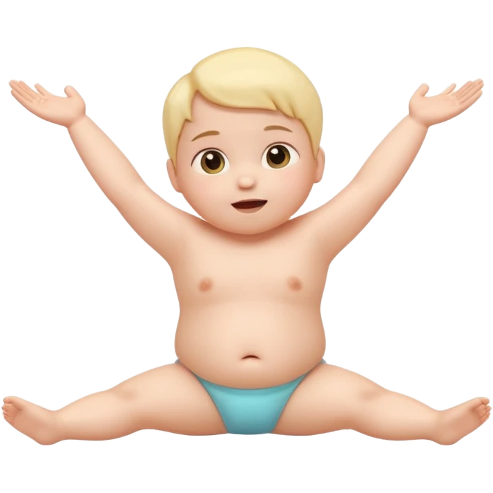 Cute 3D baby emoji with fine baby hair, stretching arms and legs wide, lying down surprised but neutral expression, relaxed posture, chubby infant proportions, pastel colors, clean background, emoji-style illustration emoji