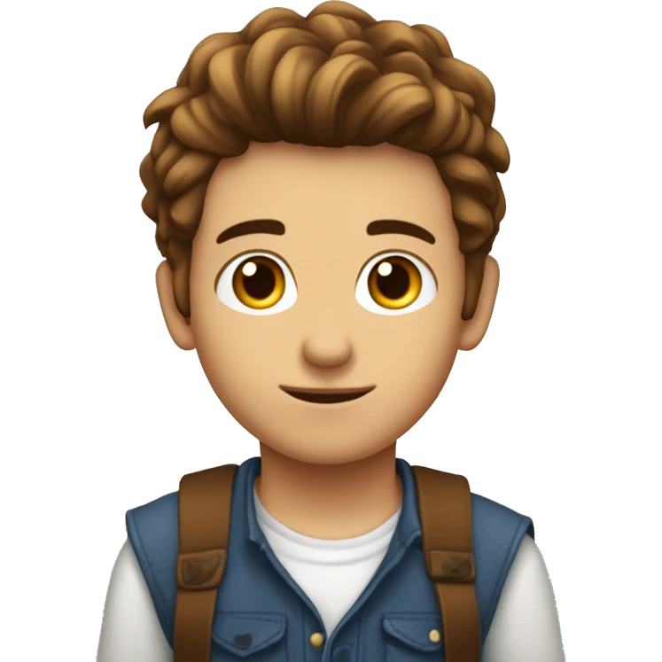 Garçon aux cheveux châtains long et aux yeux marrons emoji