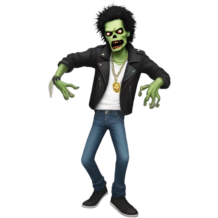 dancing black haired sid vicious zombie, wearing a necklace which has a padlock on it emoji