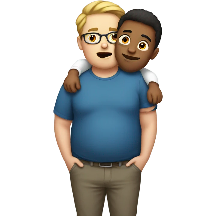 overweight guy holding a nerdy kid emoji